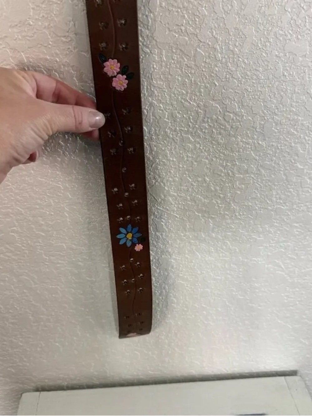Free People Eye Candy Brown Leather Belt with Pink & Blue Floral Embroidery - Picture 5 of 5